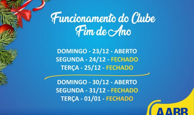 AABB Calendário de funcionamento do Clube neste fim de ano